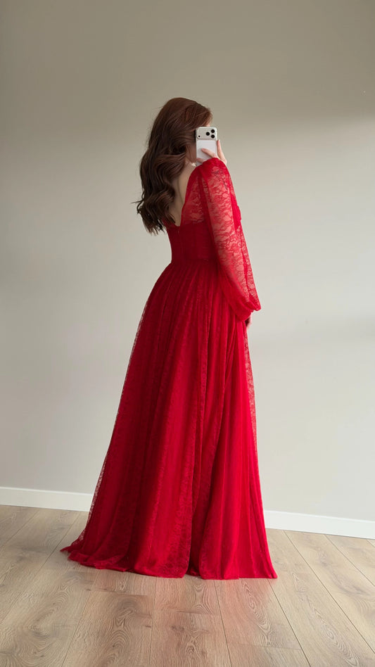 Romance Red Lace Evening Dress