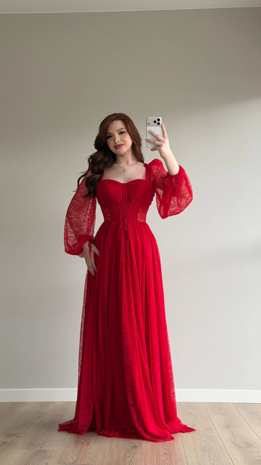 Romance Red Lace Evening Dress