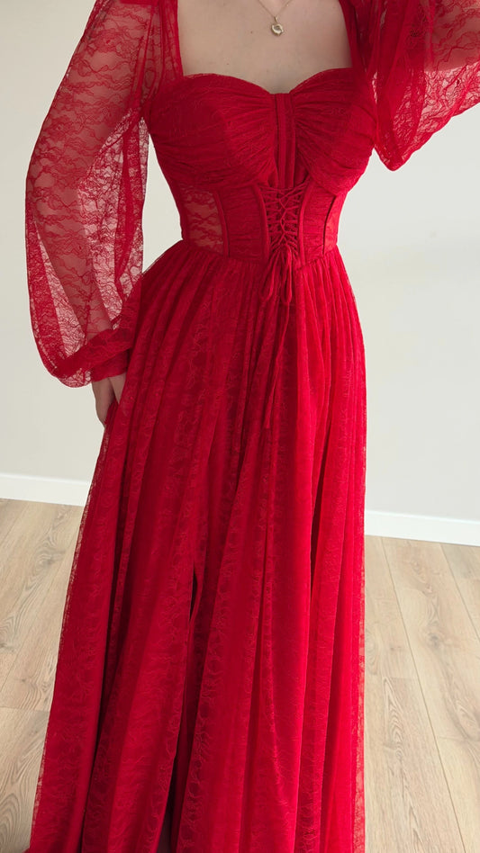 Romance Red Lace Evening Dress
