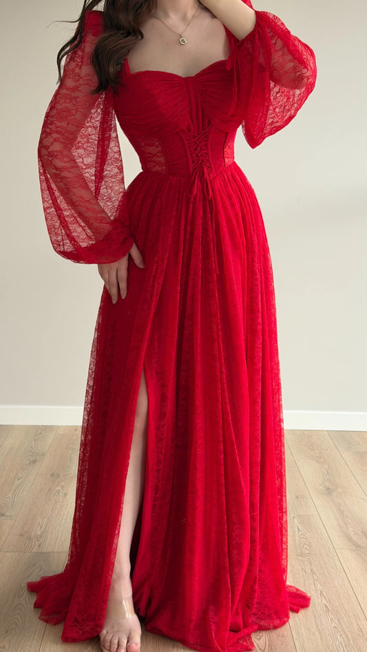 Romance Red Lace Evening Dress