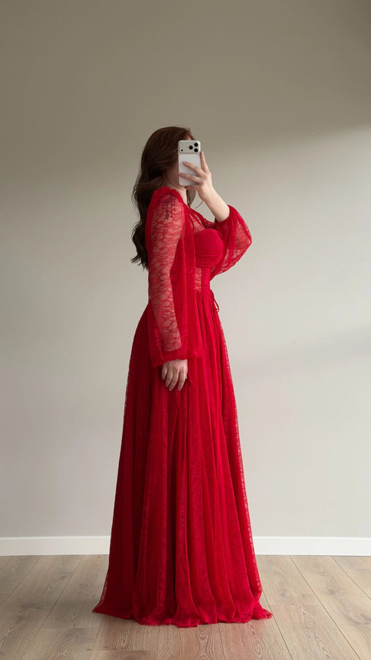 Romance Red Lace Evening Dress