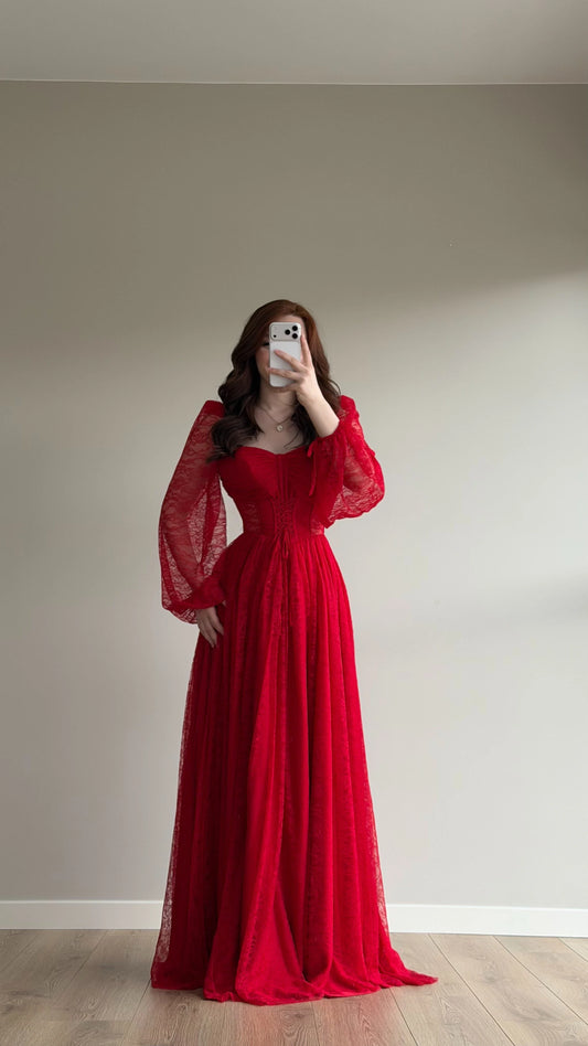 Romance Red Lace Evening Dress