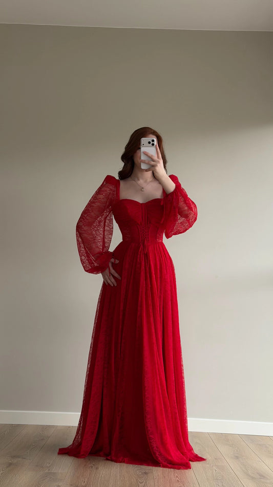 Romance Red Lace Evening Dress