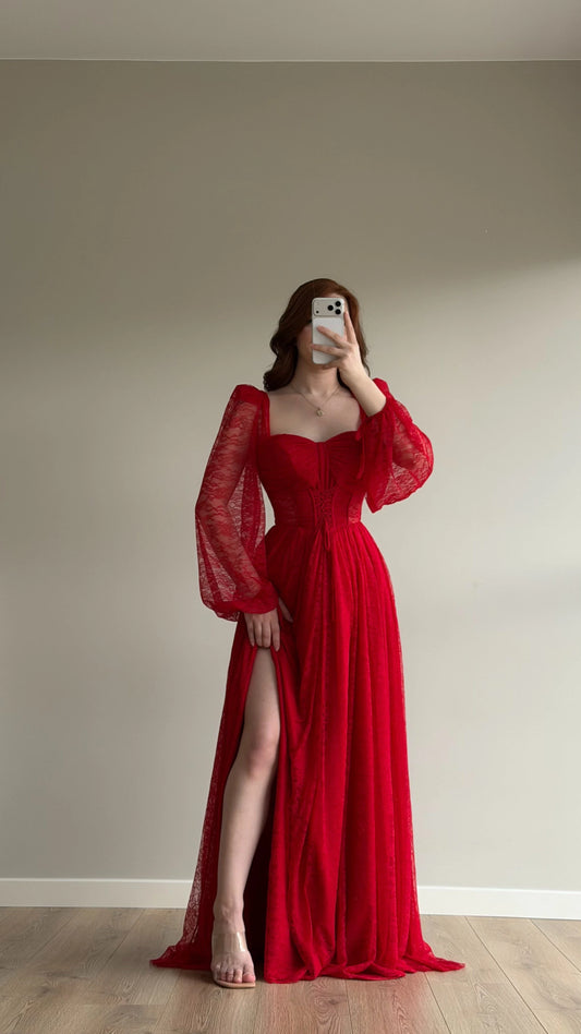 Romance Red Lace Evening Dress