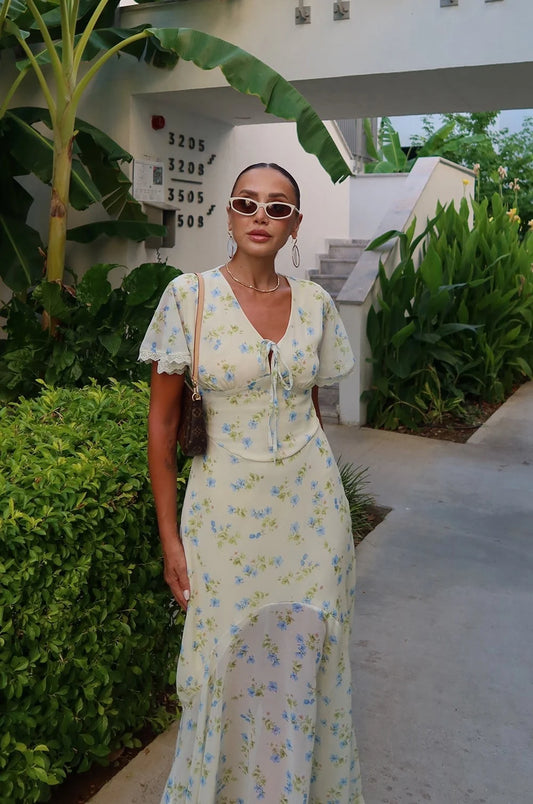 Casual Dresses Yellow Floral V Neck Mermaid Maxi Dress