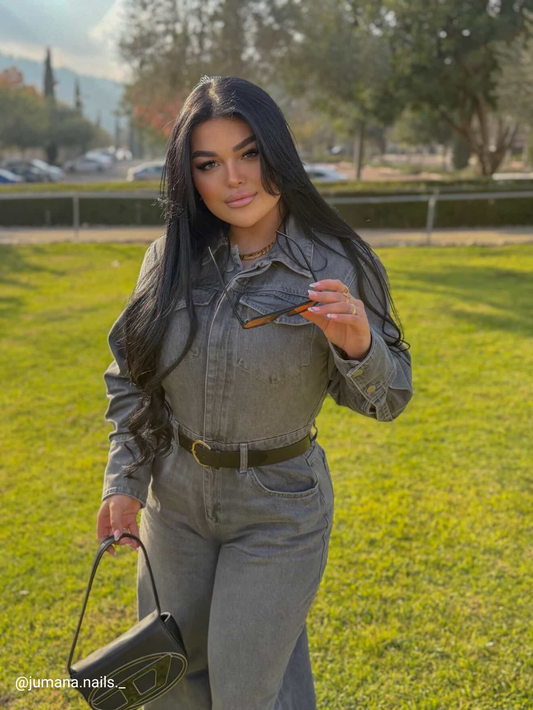 Paraf style Baby Blue Womens Long Sleeve Denim Jumpsuit