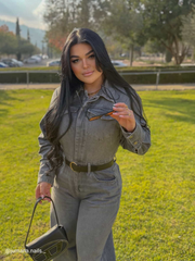 Paraf style Baby Blue Womens Long Sleeve Denim Jumpsuit