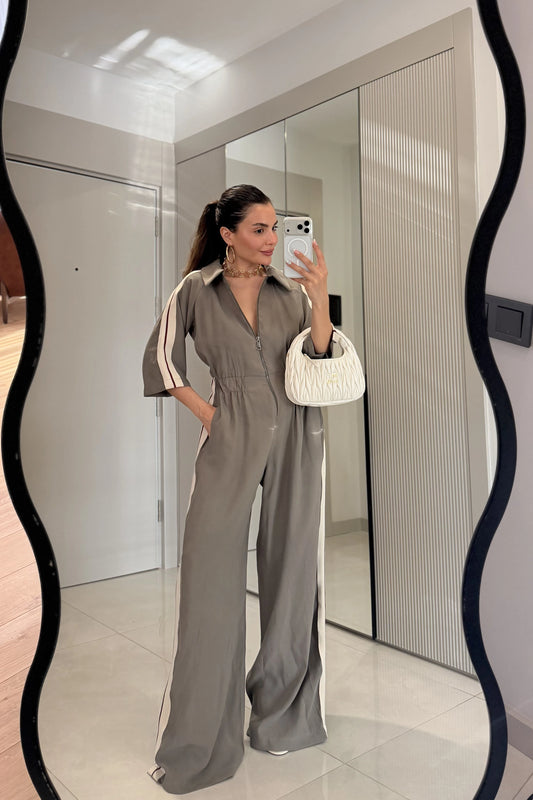 Seoul Khaki Striped Tencel Jumpsuit
