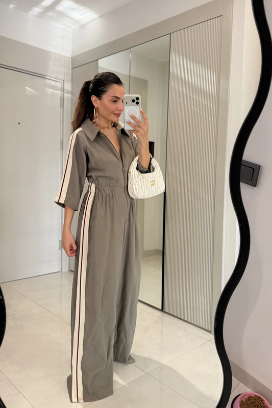 Seoul Khaki Striped Tencel Jumpsuit