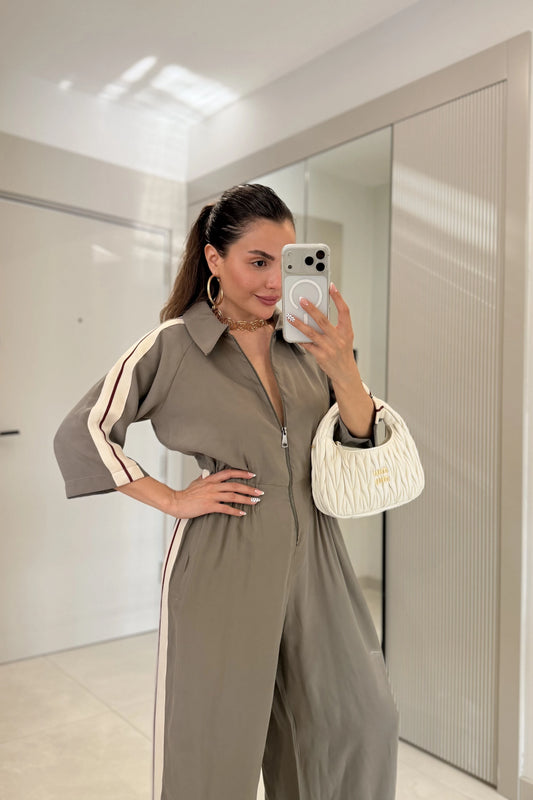 Seoul Khaki Striped Tencel Jumpsuit
