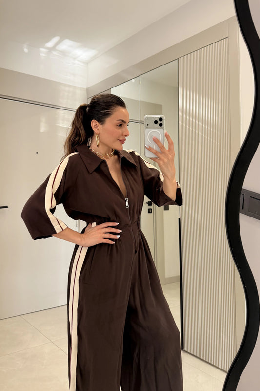 Seoul Khaki Striped Tencel Jumpsuit