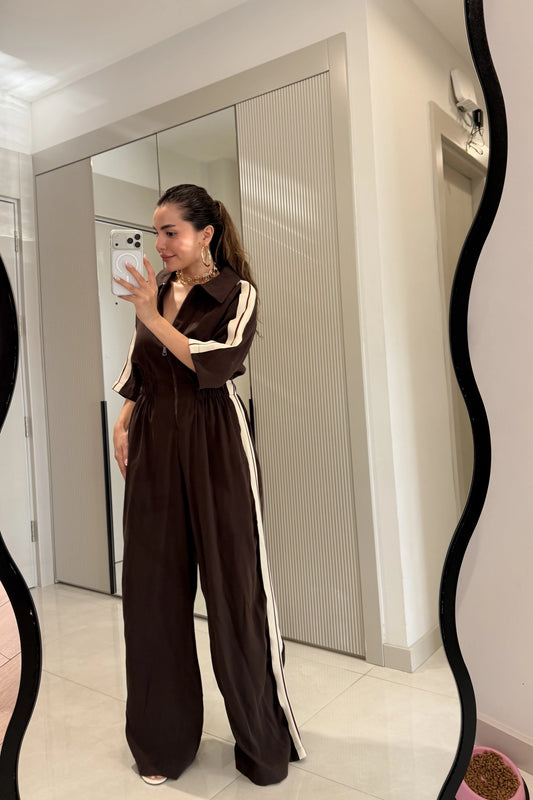 Seoul Khaki Striped Tencel Jumpsuit