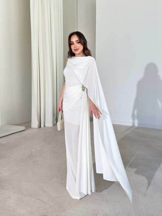 Sienna White Maxi Dress with Elegant Drape