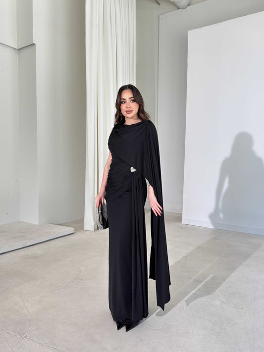 Sienna Black Maxi Dress with Elegant Drape