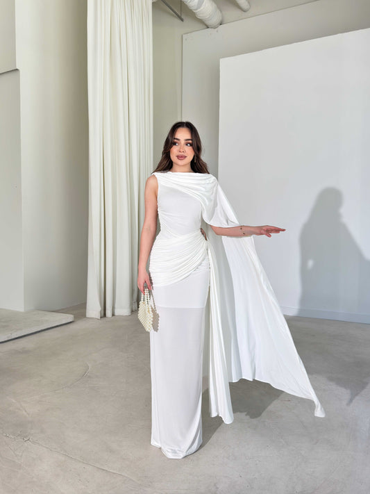 Sienna White Maxi Dress with Elegant Drape