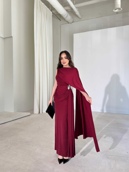 Sienna Burgundy Maxi Dress with Elegant Drape