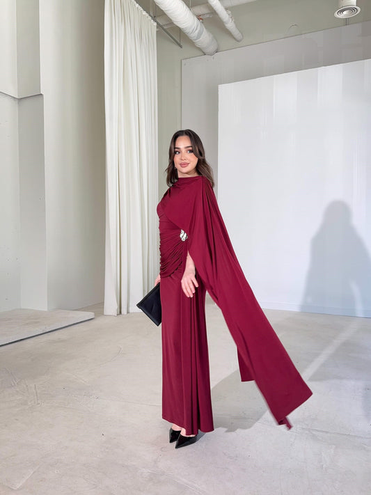 Sienna Burgundy Maxi Dress with Elegant Drape