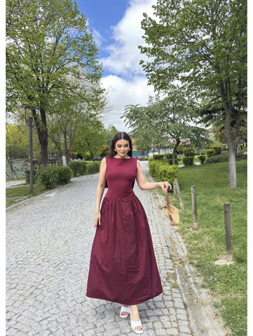 SABRINA DRESS WITH BACK COLLAR DETAILED CLARET