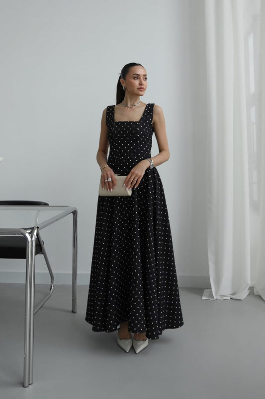 Black Polka Dot with Back Tie Detail Dress