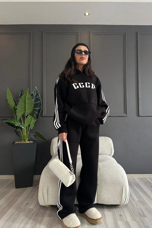 Black Striped Oversize Sweat Tracksuit
