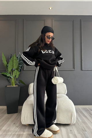 Black Striped Oversize Sweat Tracksuit