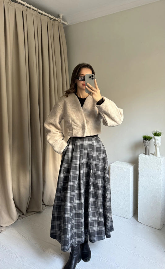 PLAID PATTERNED MIDI SKIRT