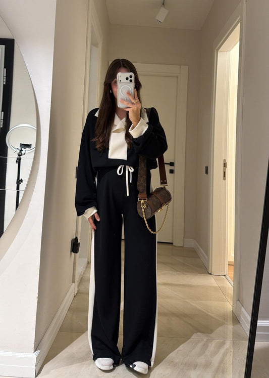 Black Ecru Single Snap Detailed Modal set