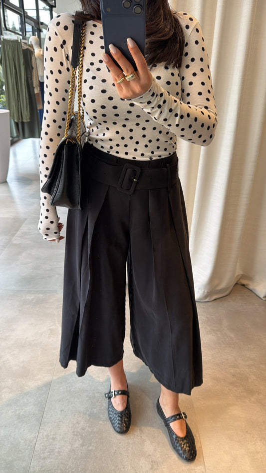 High-Waisted Pleated Culotte Pants