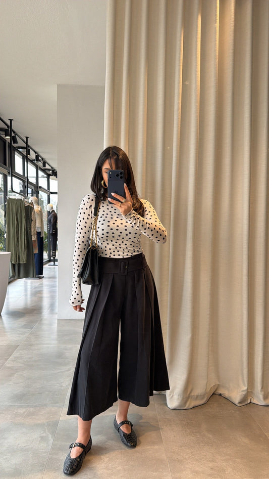 High-Waisted Pleated Culotte Pants