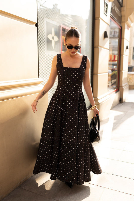 Black Polka Dot with Back Tie Detail Dress
