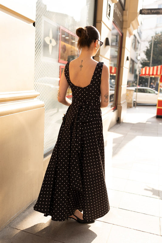 Black Polka Dot with Back Tie Detail Dress