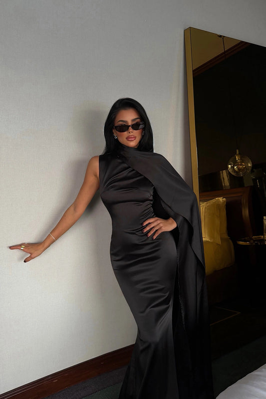 Black Messcy Long Scarf Dress