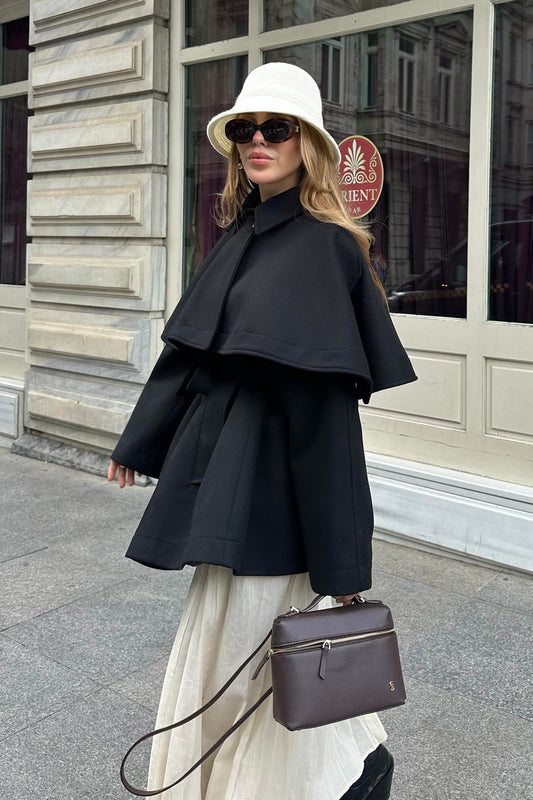 BELTED CACHET COAT WITH CAPE DETAIL JACKET
