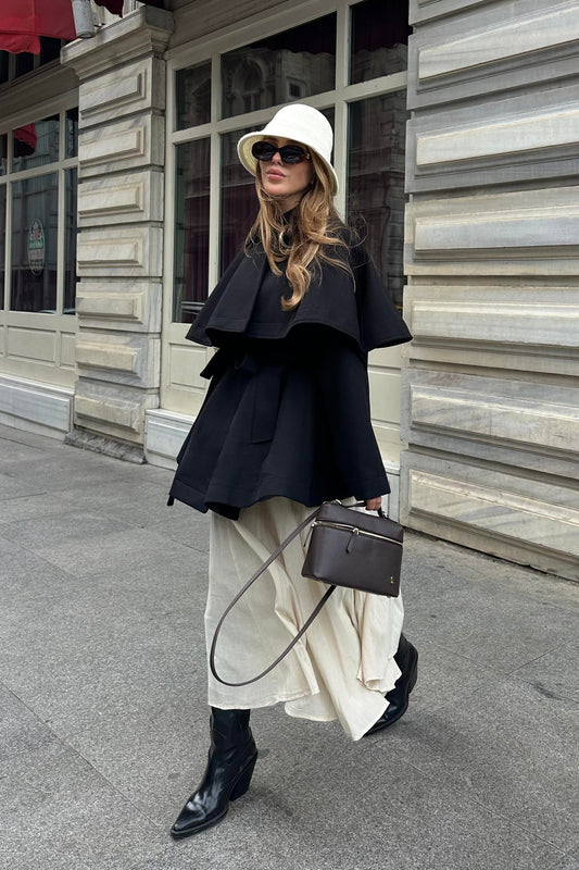 BELTED CACHET COAT WITH CAPE DETAIL JACKET