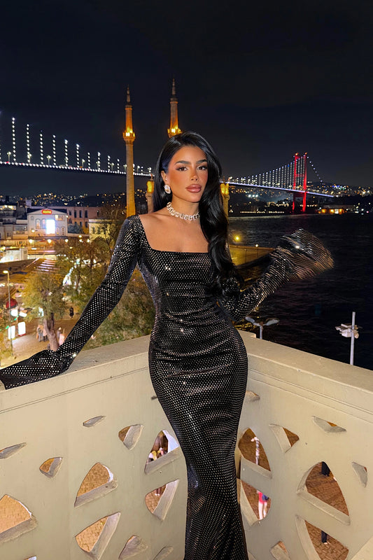 Black Tanith long sparkling dress