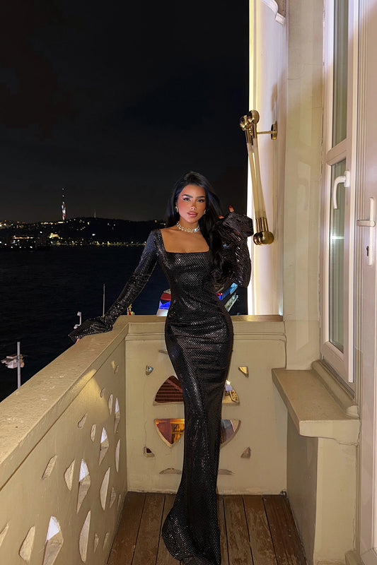 Black Tanith long sparkling dress