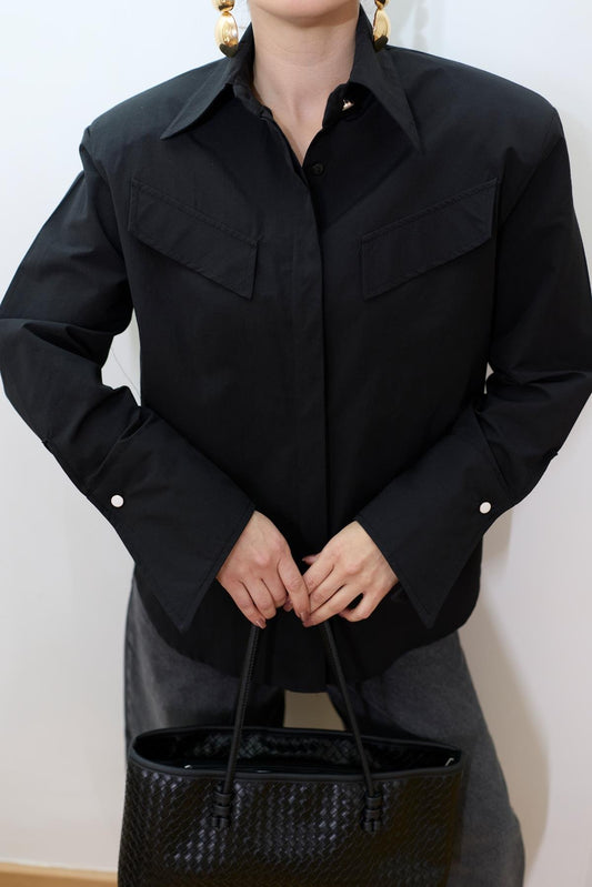 BUTTON-UP WITH PADDED SHOULDER SHIRT