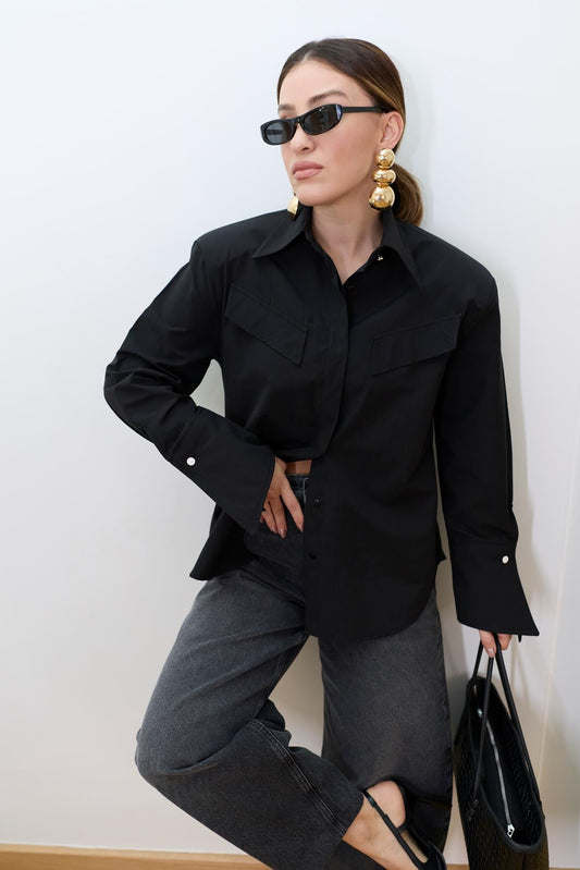 BUTTON-UP WITH PADDED SHOULDER SHIRT