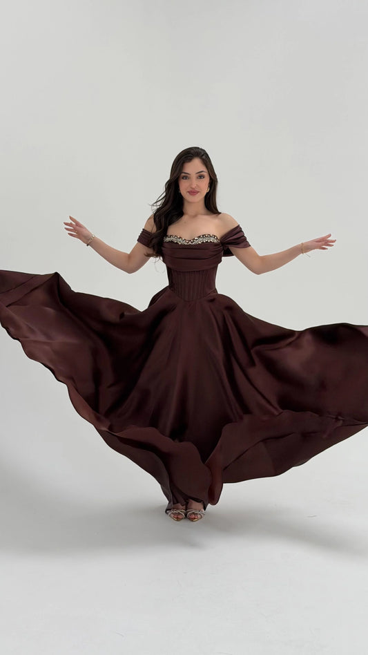 Soft Glam Brown Evening Dress