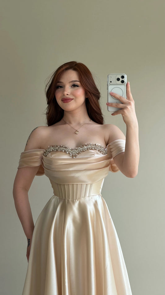 Soft Glam Cream Evening Dress