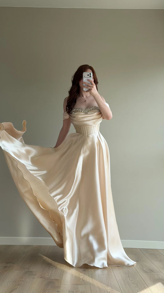 Soft Glam Cream Evening Dress