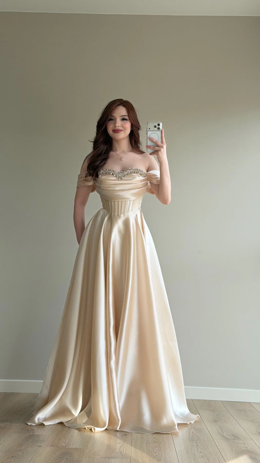 Soft Glam Cream Evening Dress