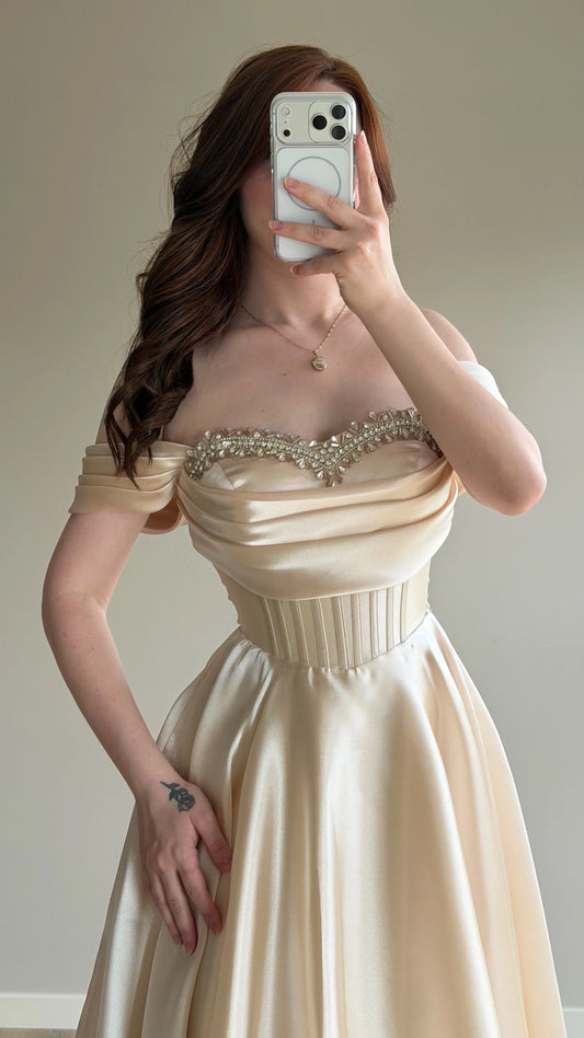 Soft Glam Cream Evening Dress