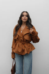 Cinnamon Suede with Double-Breasted Belt Detail Jacket