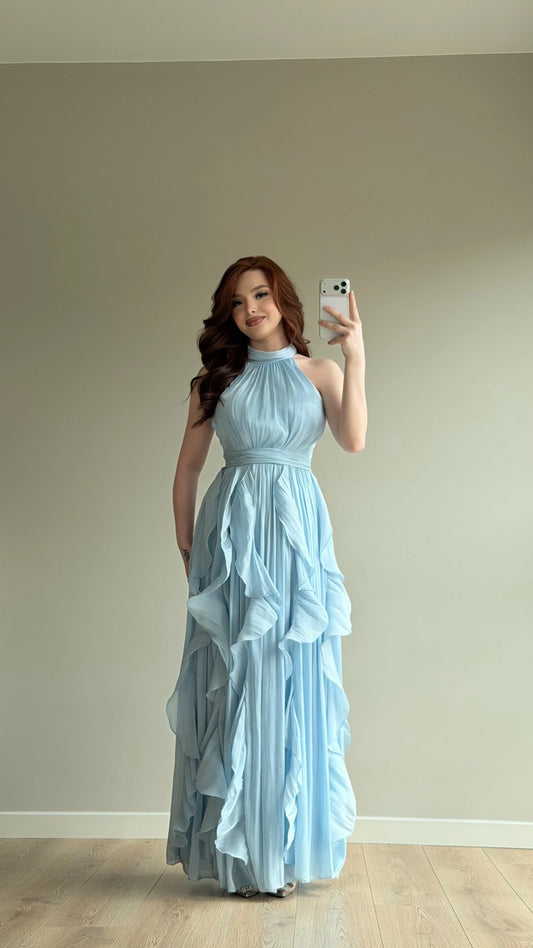 Passion Ruffle Baby Blue Dress