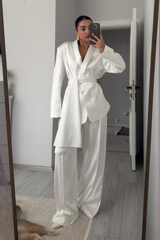 Pinterest White Embellished Satin Set