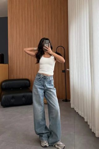 Waist Laced Light Vintage Baggy Jeans