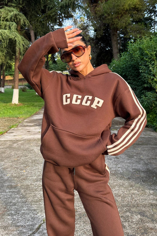 Brown Striped Oversize Sweat Tracksuit