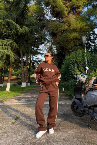 Brown Striped Oversize Sweat Tracksuit