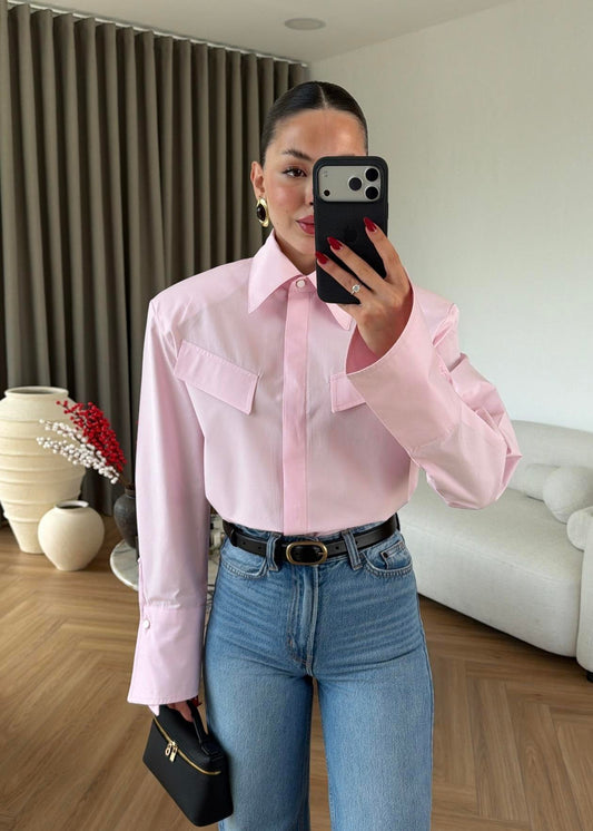 BUTTON-UP WITH PADDED SHOULDER SHIRT